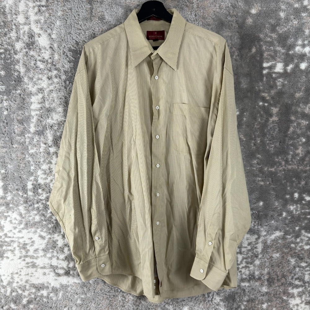 Nordstorm Size 17-35 Relaxed Classic Dobby Button Shirt Beige Long Sleeve Pocket